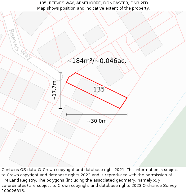 135, REEVES WAY, ARMTHORPE, DONCASTER, DN3 2FB: Plot and title map