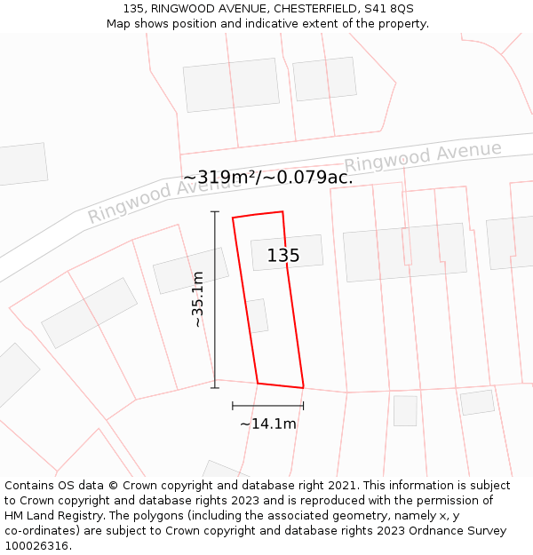 135, RINGWOOD AVENUE, CHESTERFIELD, S41 8QS: Plot and title map