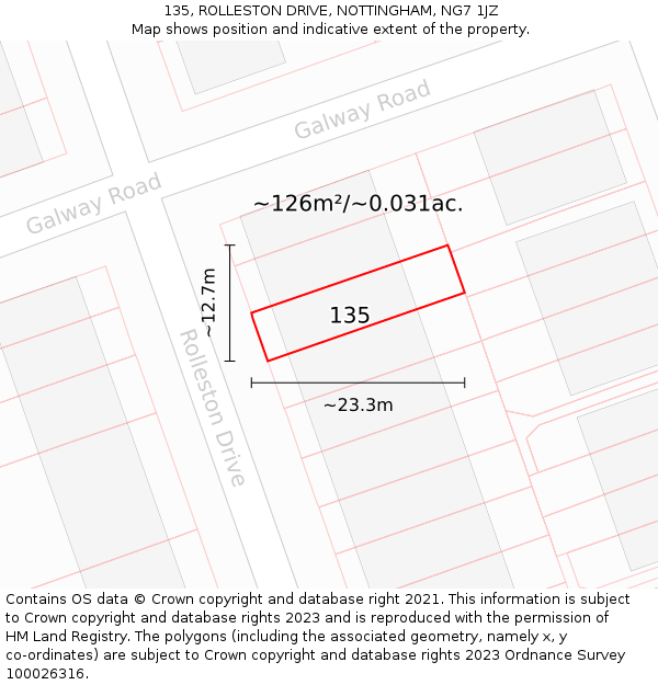 135, ROLLESTON DRIVE, NOTTINGHAM, NG7 1JZ: Plot and title map