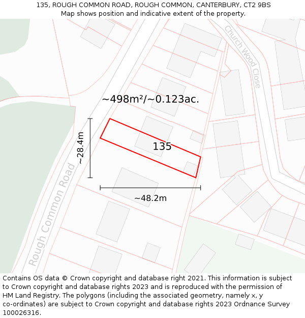 135, ROUGH COMMON ROAD, ROUGH COMMON, CANTERBURY, CT2 9BS: Plot and title map
