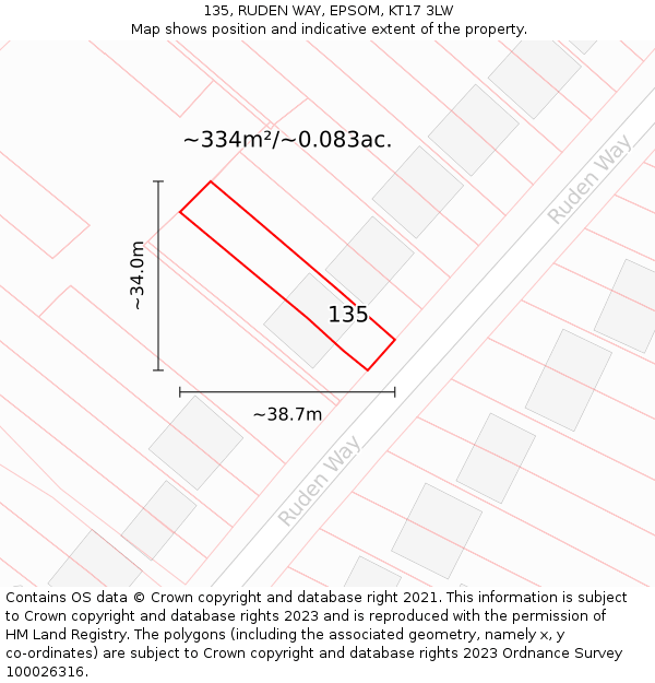 135, RUDEN WAY, EPSOM, KT17 3LW: Plot and title map