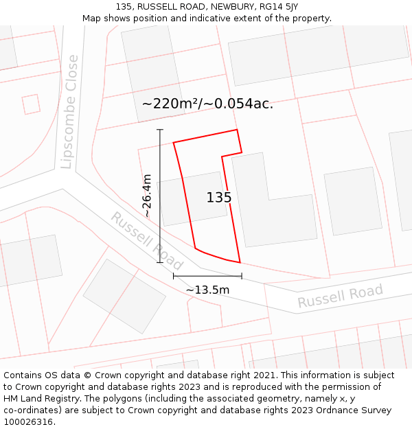 135, RUSSELL ROAD, NEWBURY, RG14 5JY: Plot and title map