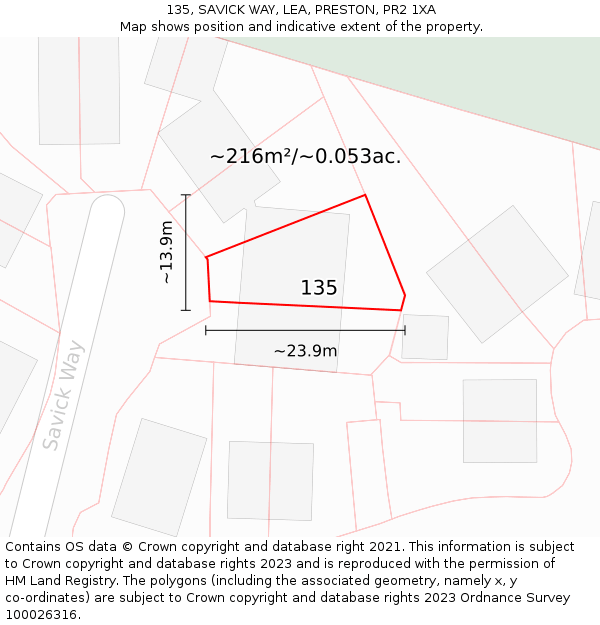 135, SAVICK WAY, LEA, PRESTON, PR2 1XA: Plot and title map