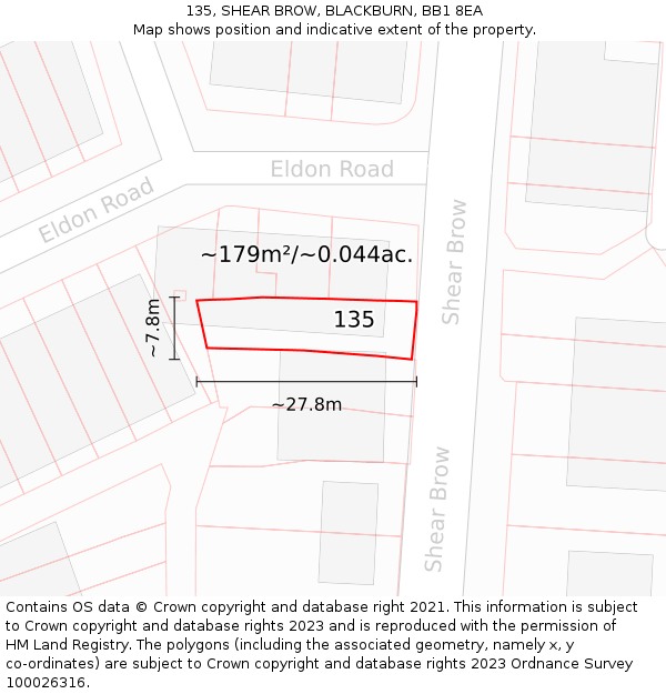 135, SHEAR BROW, BLACKBURN, BB1 8EA: Plot and title map