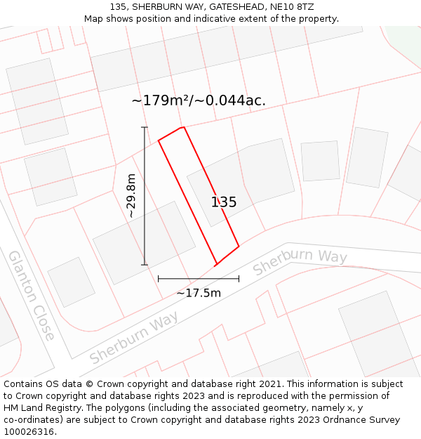 135, SHERBURN WAY, GATESHEAD, NE10 8TZ: Plot and title map
