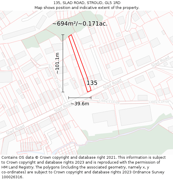 135, SLAD ROAD, STROUD, GL5 1RD: Plot and title map