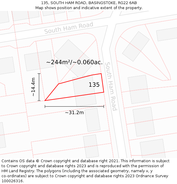 135, SOUTH HAM ROAD, BASINGSTOKE, RG22 6AB: Plot and title map