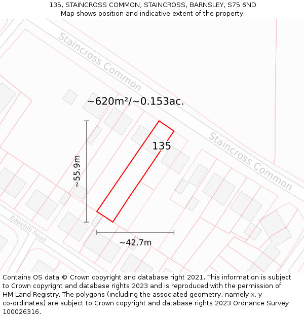 135, STAINCROSS COMMON, STAINCROSS, BARNSLEY, S75 6ND: Plot and title map