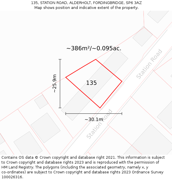 135, STATION ROAD, ALDERHOLT, FORDINGBRIDGE, SP6 3AZ: Plot and title map