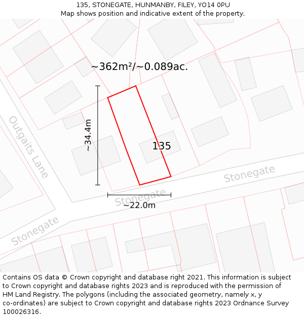 135, STONEGATE, HUNMANBY, FILEY, YO14 0PU: Plot and title map