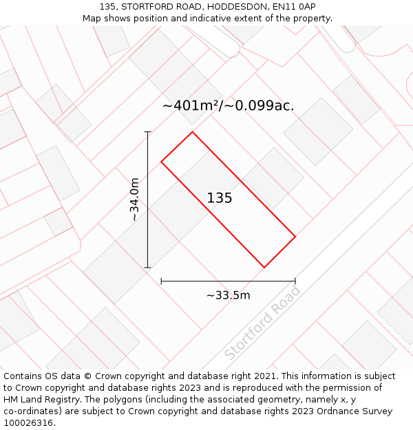 135, STORTFORD ROAD, HODDESDON, EN11 0AP: Plot and title map