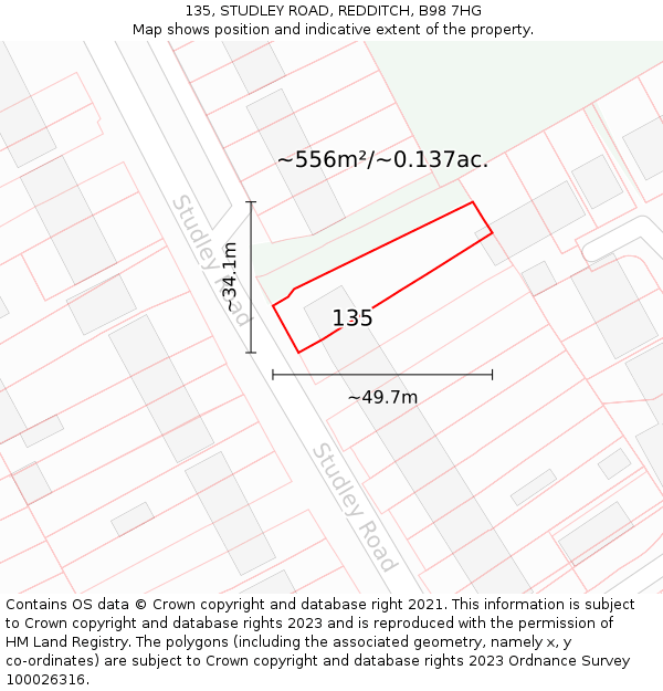 135, STUDLEY ROAD, REDDITCH, B98 7HG: Plot and title map