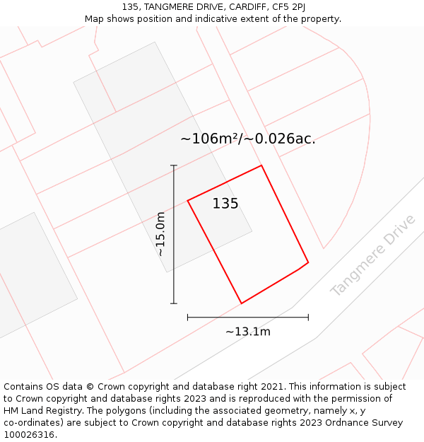 135, TANGMERE DRIVE, CARDIFF, CF5 2PJ: Plot and title map