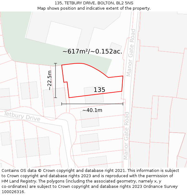 135, TETBURY DRIVE, BOLTON, BL2 5NS: Plot and title map