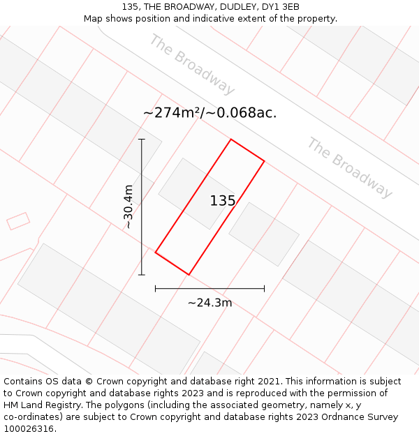 135, THE BROADWAY, DUDLEY, DY1 3EB: Plot and title map