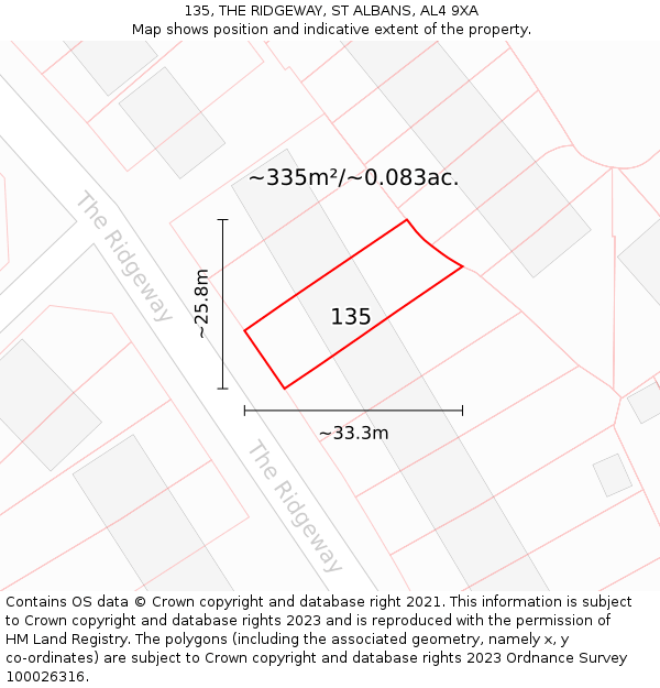135, THE RIDGEWAY, ST ALBANS, AL4 9XA: Plot and title map