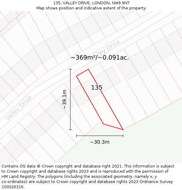 135, VALLEY DRIVE, LONDON, NW9 9NT: Plot and title map