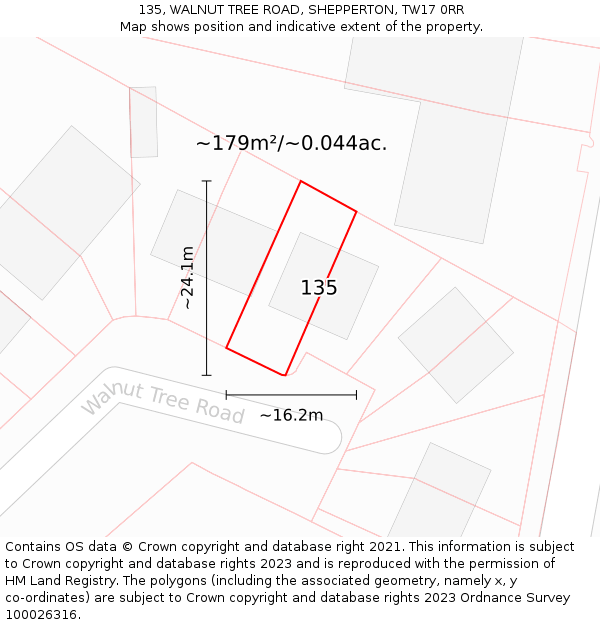 135, WALNUT TREE ROAD, SHEPPERTON, TW17 0RR: Plot and title map