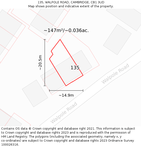 135, WALPOLE ROAD, CAMBRIDGE, CB1 3UD: Plot and title map