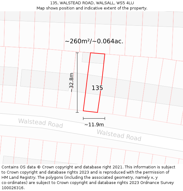 135, WALSTEAD ROAD, WALSALL, WS5 4LU: Plot and title map