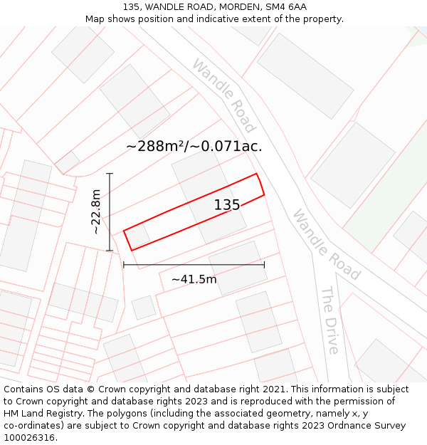 135, WANDLE ROAD, MORDEN, SM4 6AA: Plot and title map