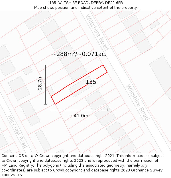 135, WILTSHIRE ROAD, DERBY, DE21 6FB: Plot and title map