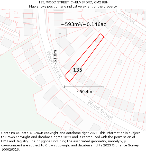 135, WOOD STREET, CHELMSFORD, CM2 8BH: Plot and title map