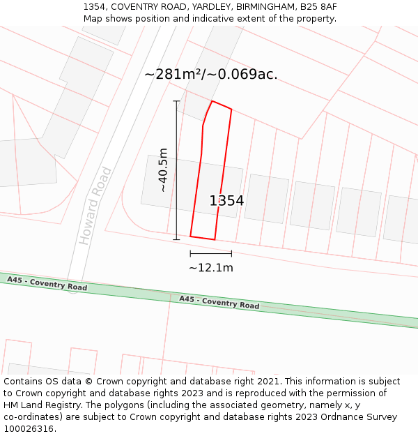 1354, COVENTRY ROAD, YARDLEY, BIRMINGHAM, B25 8AF: Plot and title map