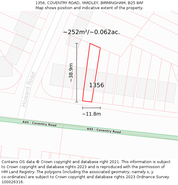 1356, COVENTRY ROAD, YARDLEY, BIRMINGHAM, B25 8AF: Plot and title map