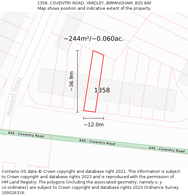 1358, COVENTRY ROAD, YARDLEY, BIRMINGHAM, B25 8AF: Plot and title map