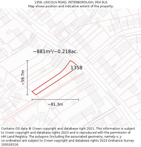 1358, LINCOLN ROAD, PETERBOROUGH, PE4 6LS: Plot and title map