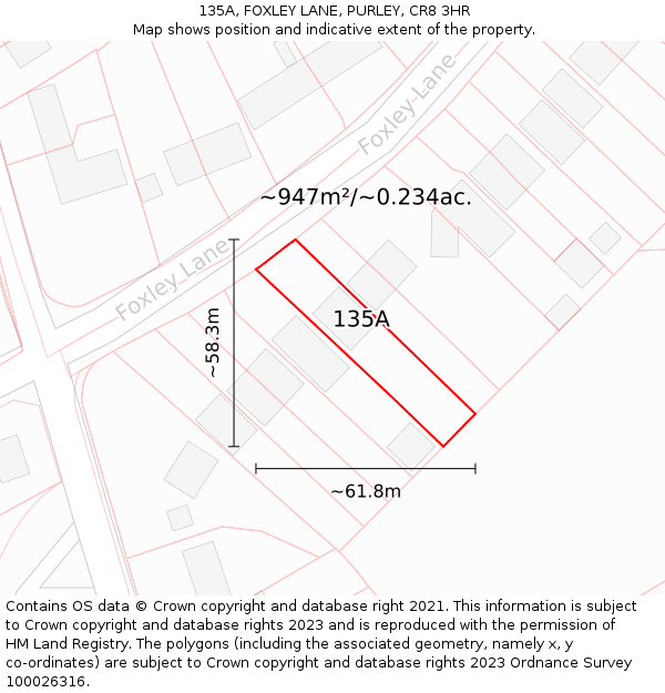 135A, FOXLEY LANE, PURLEY, CR8 3HR: Plot and title map