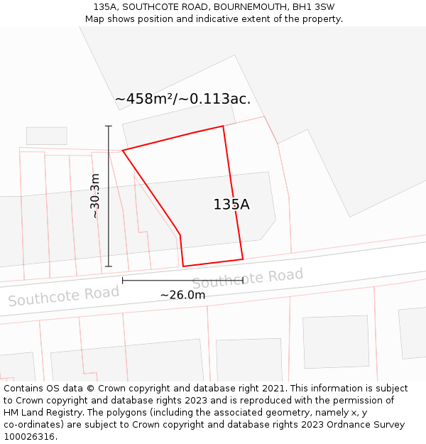 135A, SOUTHCOTE ROAD, BOURNEMOUTH, BH1 3SW: Plot and title map