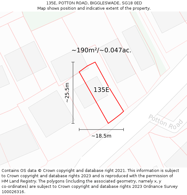 135E, POTTON ROAD, BIGGLESWADE, SG18 0ED: Plot and title map