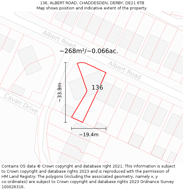 136, ALBERT ROAD, CHADDESDEN, DERBY, DE21 6TB: Plot and title map