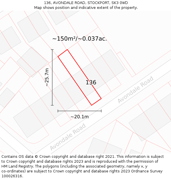 136, AVONDALE ROAD, STOCKPORT, SK3 0WD: Plot and title map