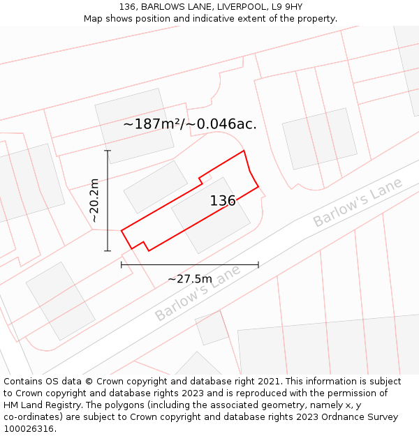 136, BARLOWS LANE, LIVERPOOL, L9 9HY: Plot and title map