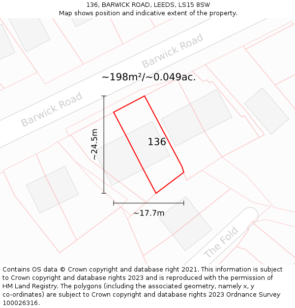 136, BARWICK ROAD, LEEDS, LS15 8SW: Plot and title map
