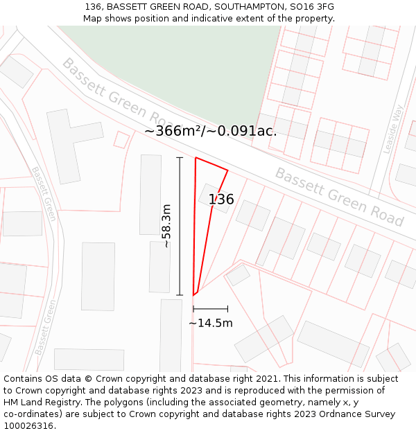 136, BASSETT GREEN ROAD, SOUTHAMPTON, SO16 3FG: Plot and title map