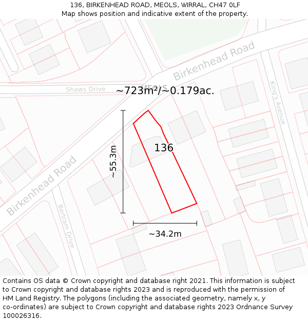 136, BIRKENHEAD ROAD, MEOLS, WIRRAL, CH47 0LF: Plot and title map