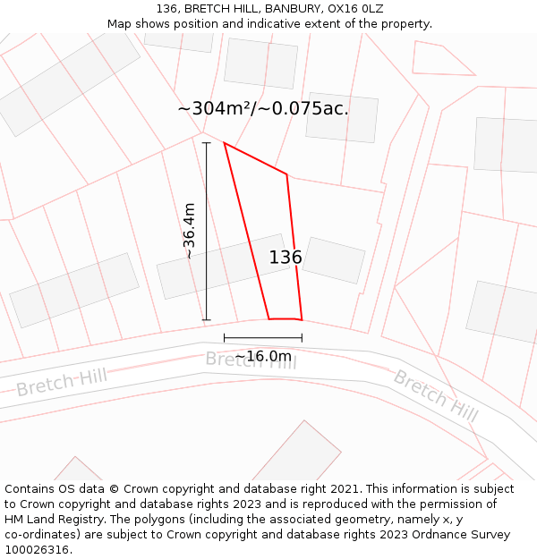136, BRETCH HILL, BANBURY, OX16 0LZ: Plot and title map