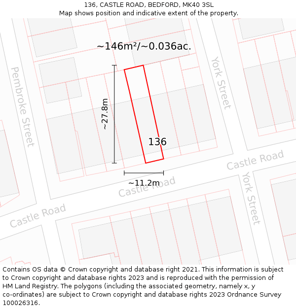 136, CASTLE ROAD, BEDFORD, MK40 3SL: Plot and title map