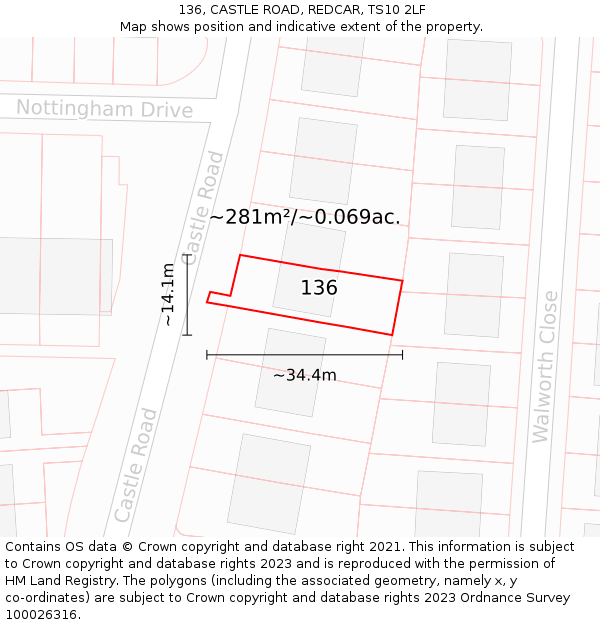 136, CASTLE ROAD, REDCAR, TS10 2LF: Plot and title map