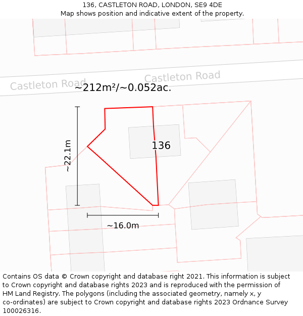 136, CASTLETON ROAD, LONDON, SE9 4DE: Plot and title map