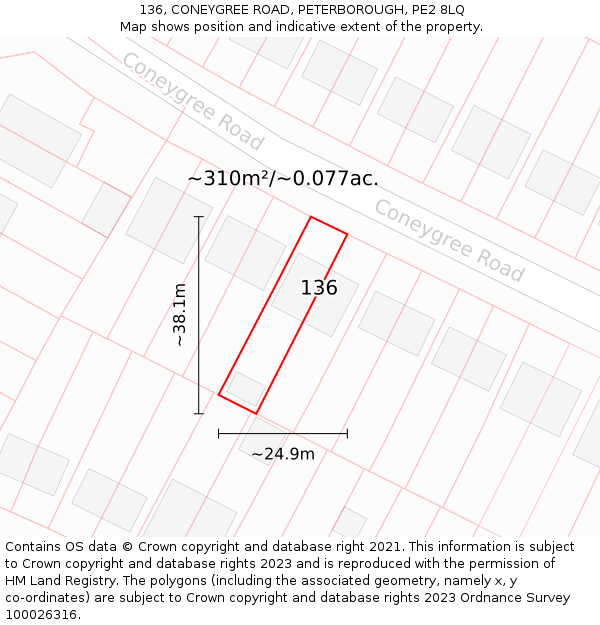 136, CONEYGREE ROAD, PETERBOROUGH, PE2 8LQ: Plot and title map
