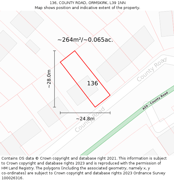 136, COUNTY ROAD, ORMSKIRK, L39 1NN: Plot and title map