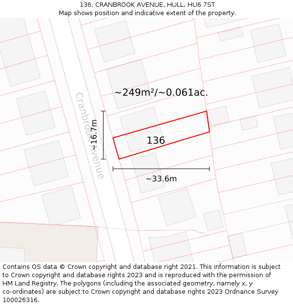 136, CRANBROOK AVENUE, HULL, HU6 7ST: Plot and title map