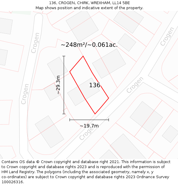 136, CROGEN, CHIRK, WREXHAM, LL14 5BE: Plot and title map