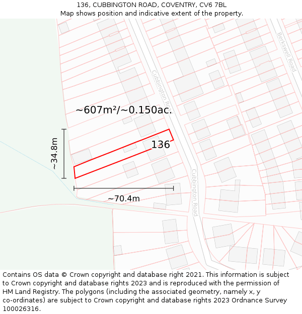 136, CUBBINGTON ROAD, COVENTRY, CV6 7BL: Plot and title map