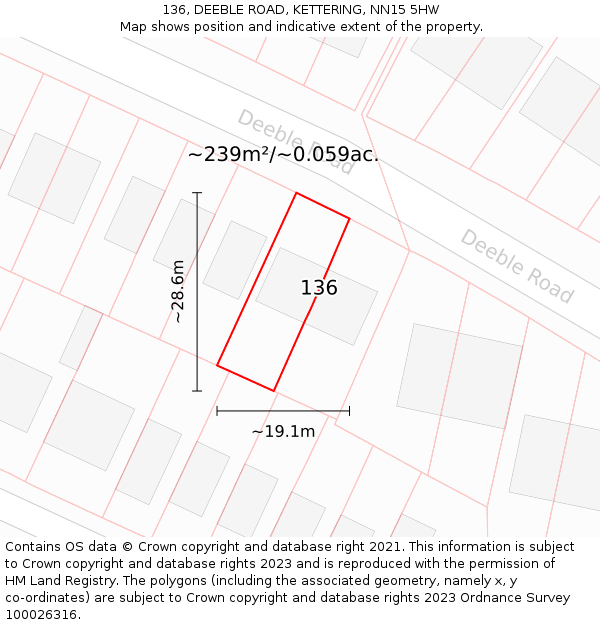 136, DEEBLE ROAD, KETTERING, NN15 5HW: Plot and title map